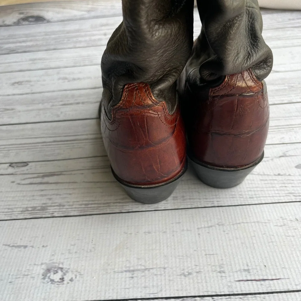 ARIAT Womens Slouch Western Cowboy Boots Cognac Croc Embossed Leather Size 8B - Picture 7 of 12